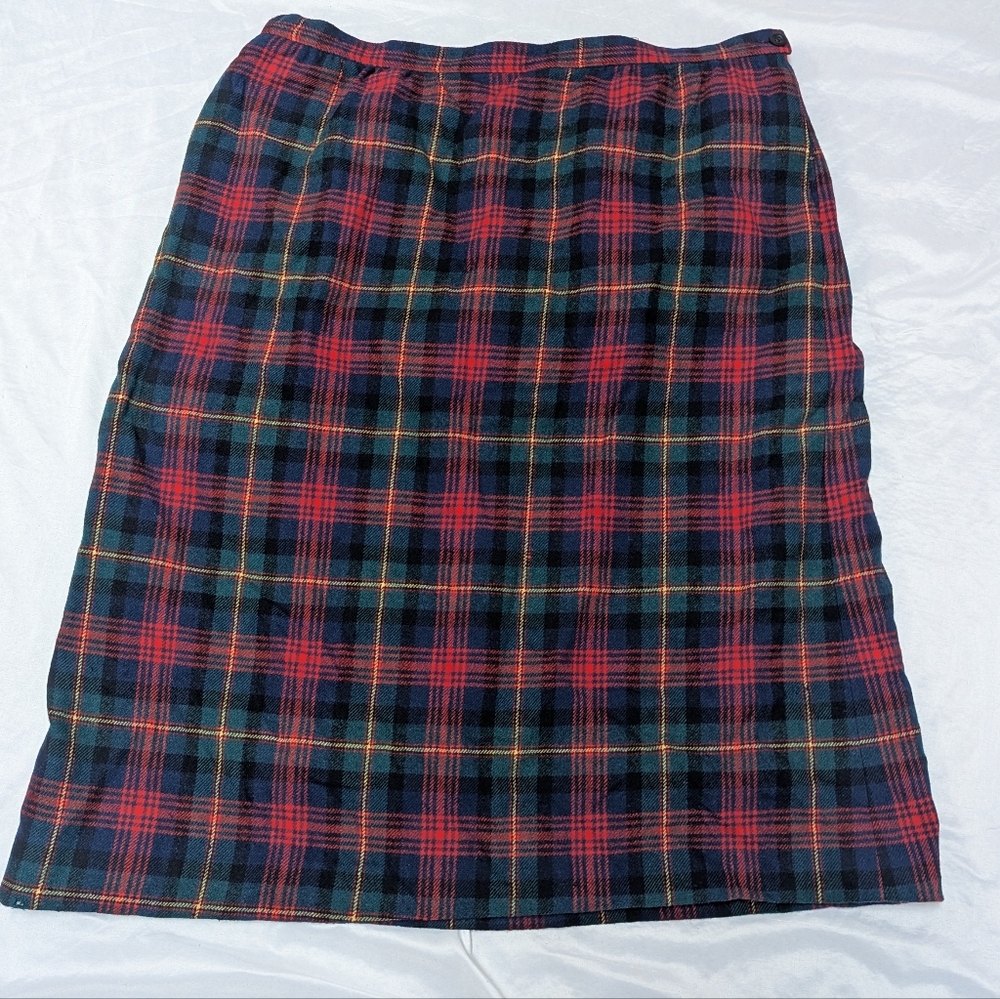 Vtg Pendleton Holiday Christmas Plaid Midi Skirt HAS HOLES APPROX LARGE SEE